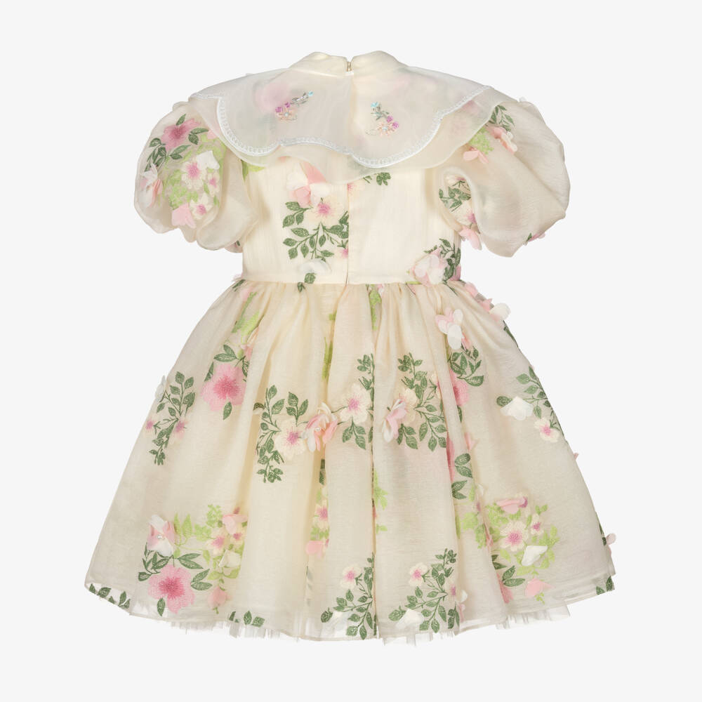 Junona-Платье кремово-розовое из креп-шифона с цветами для девочек | Childrensalon