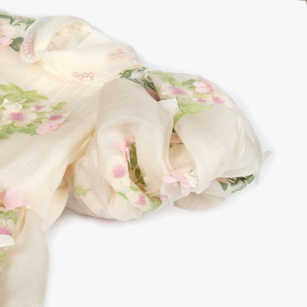 Junona-Платье кремово-розовое из креп-шифона с цветами для девочек | Childrensalon