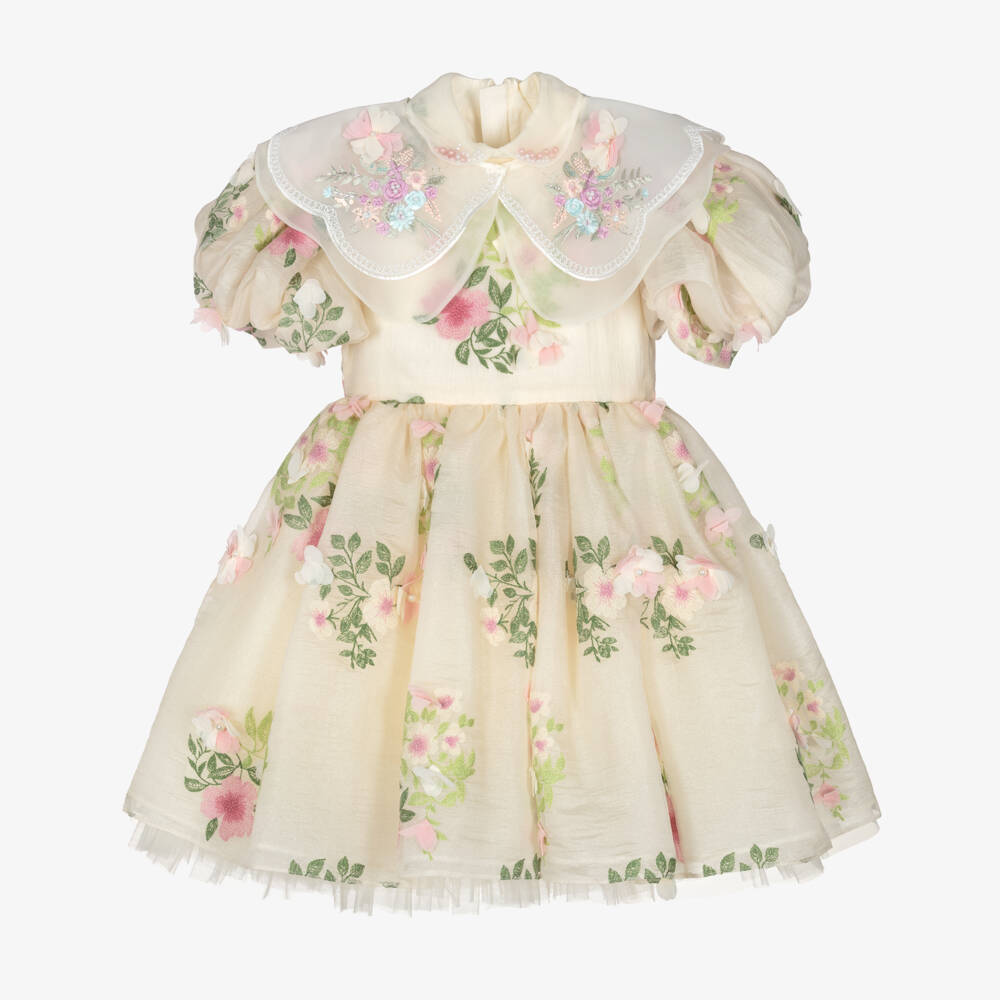 Junona-Girls Ivory & Pink Floral Crêpe Chiffon Dress | Childrensalon