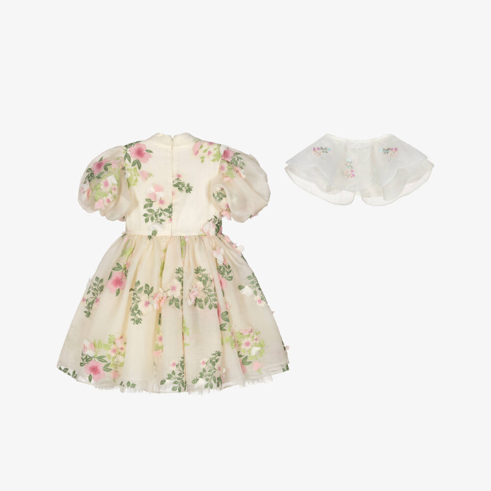 Junona-Платье кремово-розовое из креп-шифона с цветами для девочек | Childrensalon