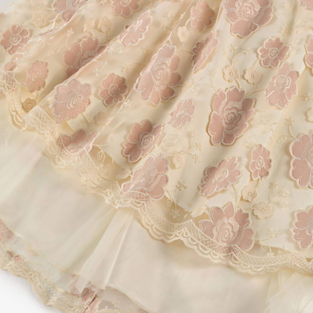 Junona-Girls Ivory & Pink Floral Tulle & Satin Dress | Childrensalon