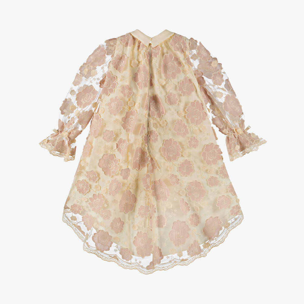 Junona-Girls Ivory & Pink Floral Tulle & Satin Dress | Childrensalon