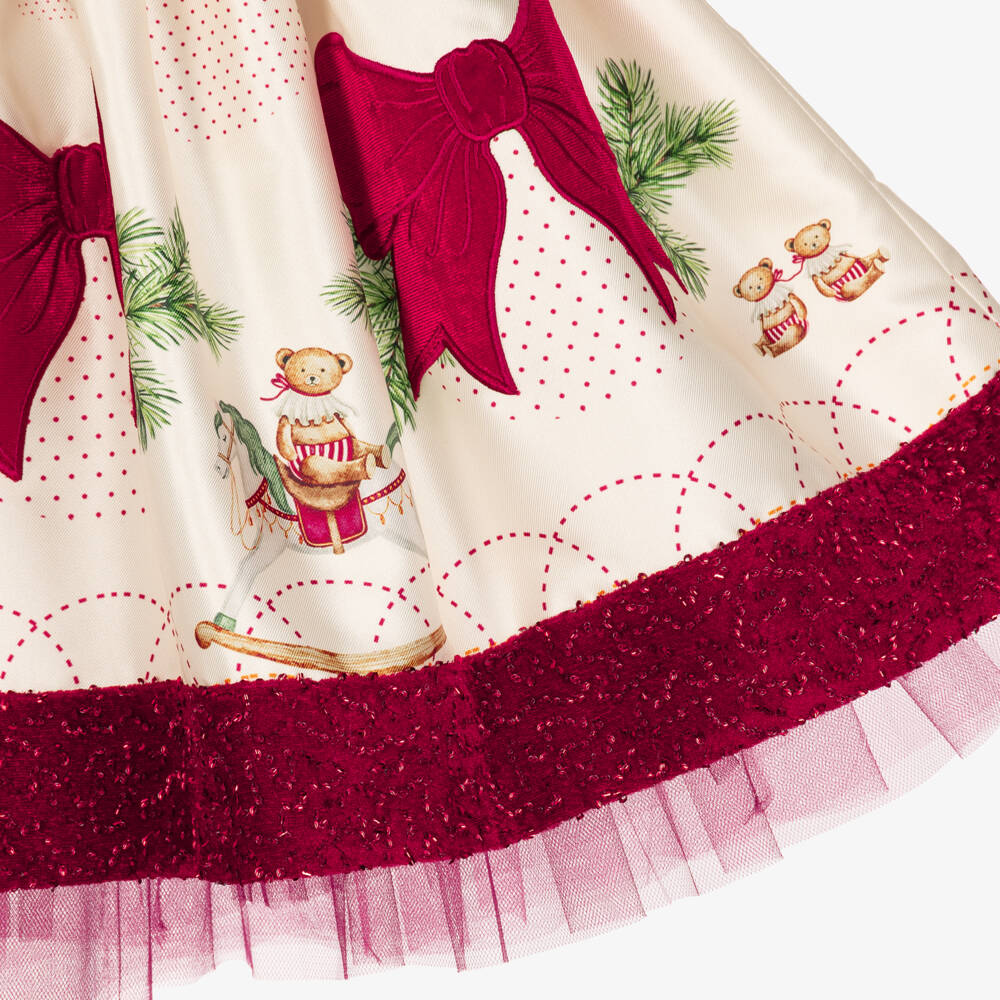 Junona-Girls Ivory & Red Satin Festive Rocking Horse Dress | Childrensalon