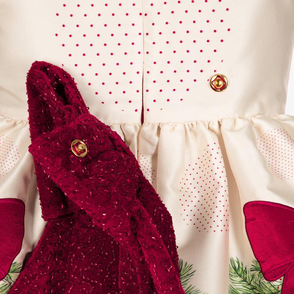 Junona-Girls Ivory & Red Satin Festive Rocking Horse Dress | Childrensalon