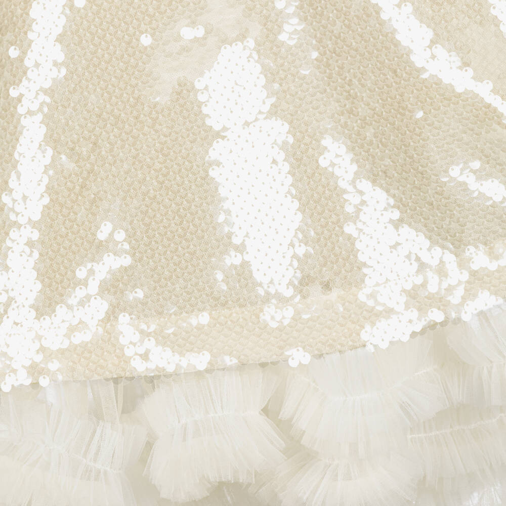 Junona-Girls Ivory Sequin Dress with Cutwork Embroidery | Childrensalon