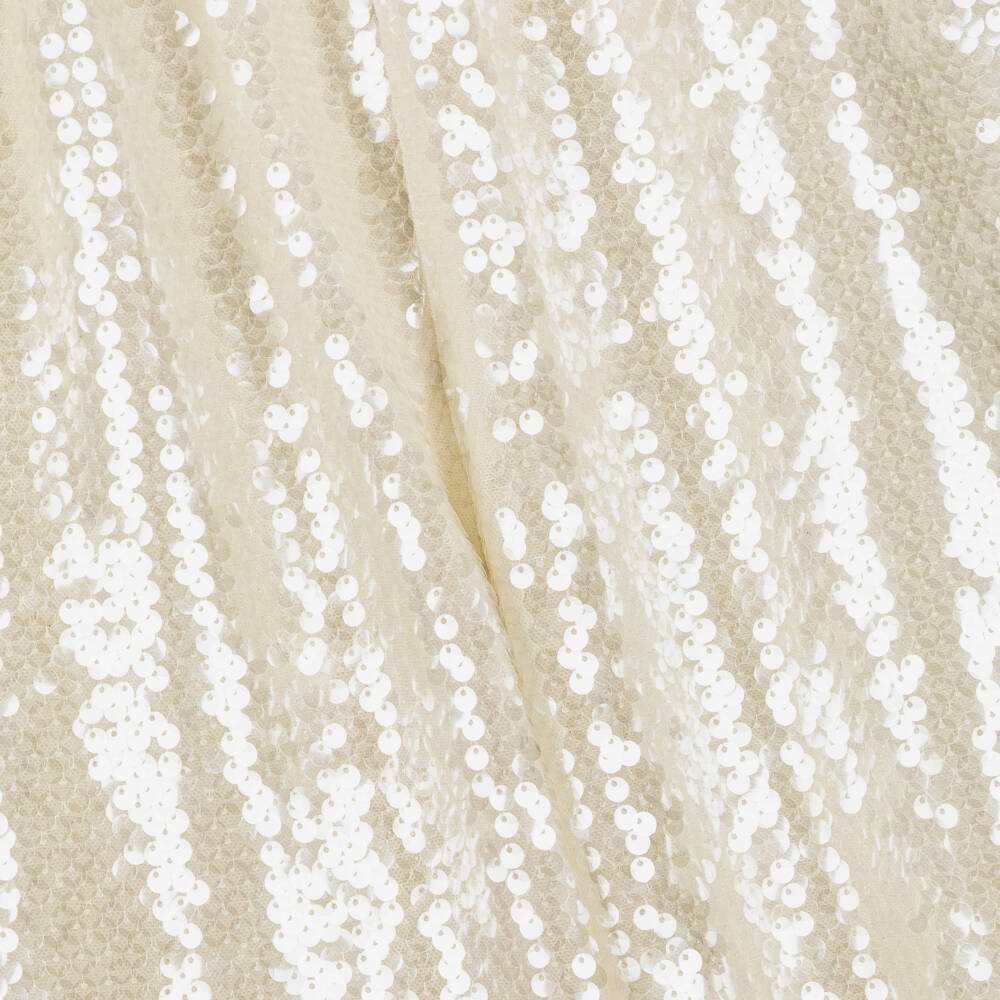 Junona-Girls Ivory Sequin Jumpsuit with Feathers & Cutwork Embroidery | Childrensalon