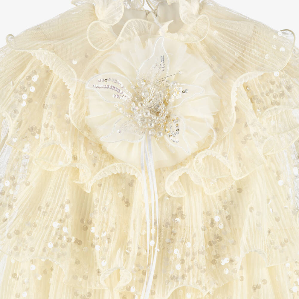 Junona-Girls Ivory Sequin Tulle Layered Dress | Childrensalon