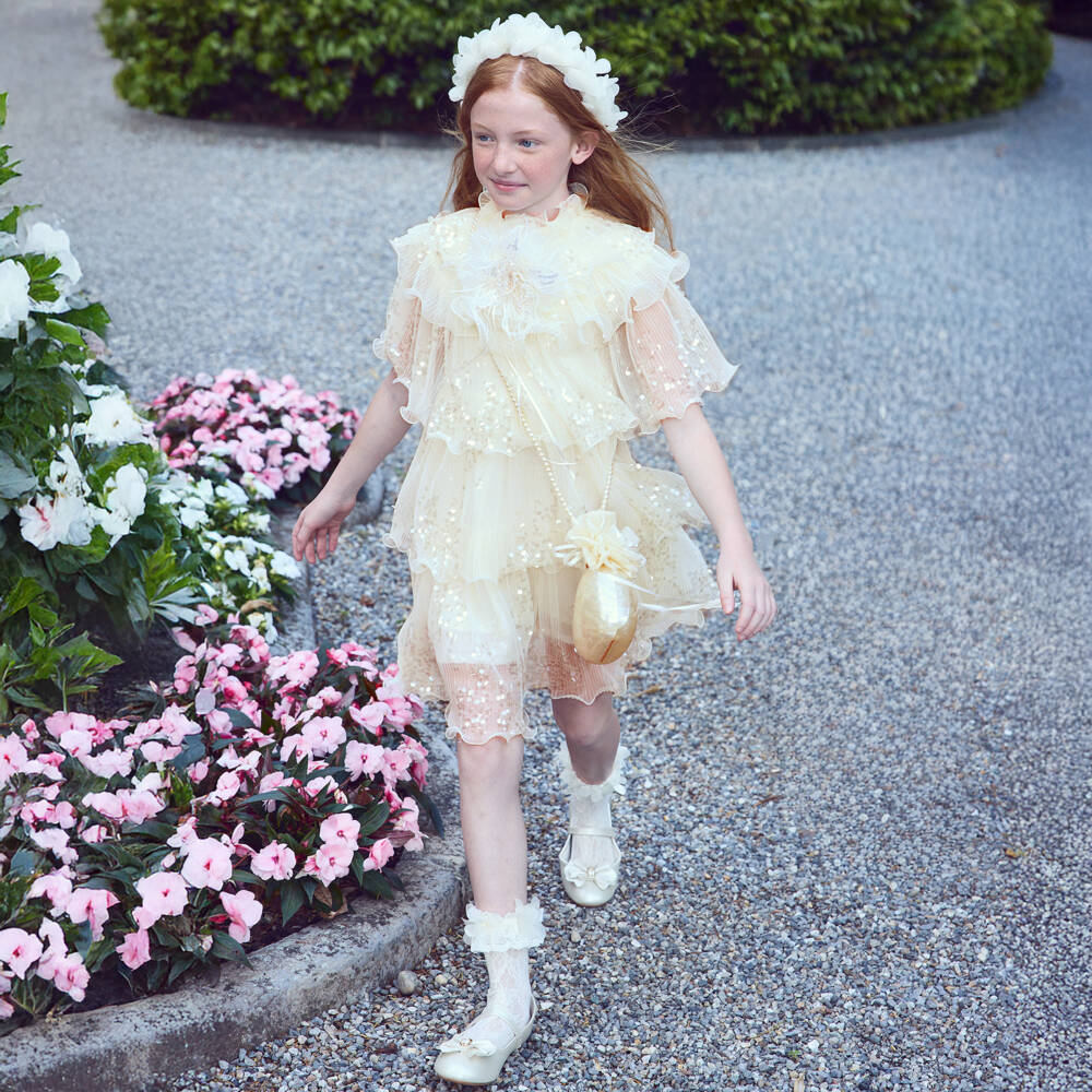 Junona-Girls Ivory Sequin Tulle Layered Dress | Childrensalon