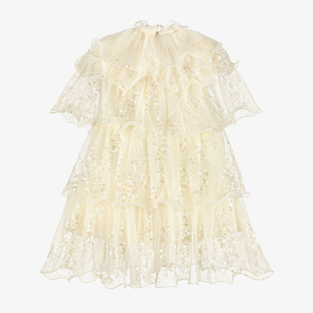 Junona-Girls Ivory Sequin Tulle Layered Dress | Childrensalon