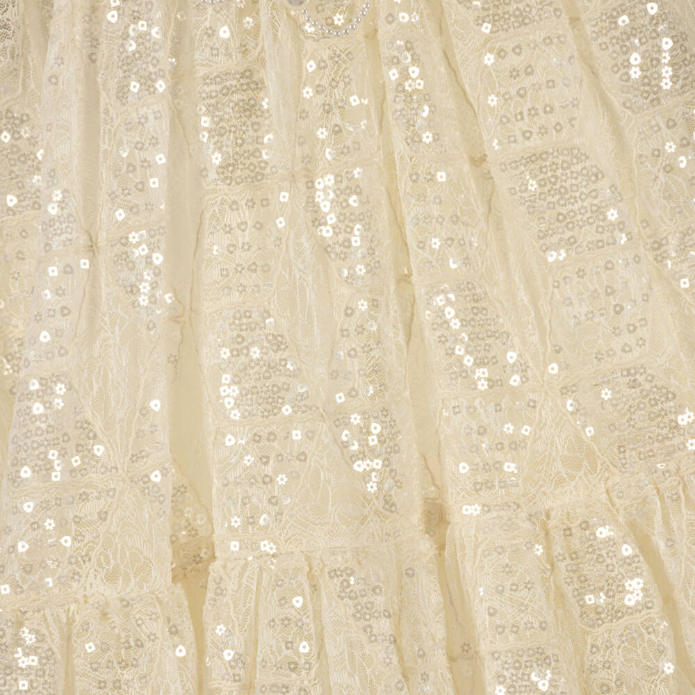 Junona-Girls Ivory Sequinned Lace Dress with Pearl Beading | Childrensalon