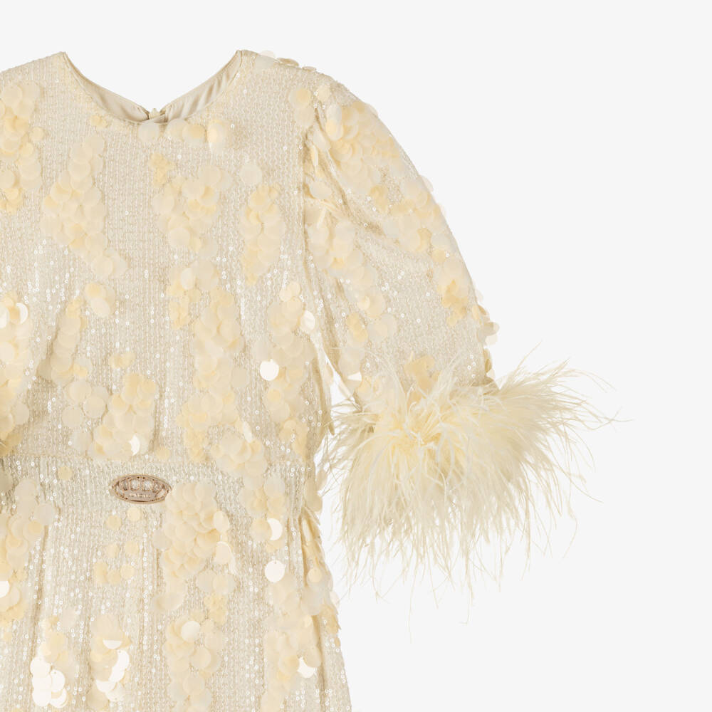 Junona-Комбинезон кремовый с пайетками и перьями для девочек | Childrensalon
