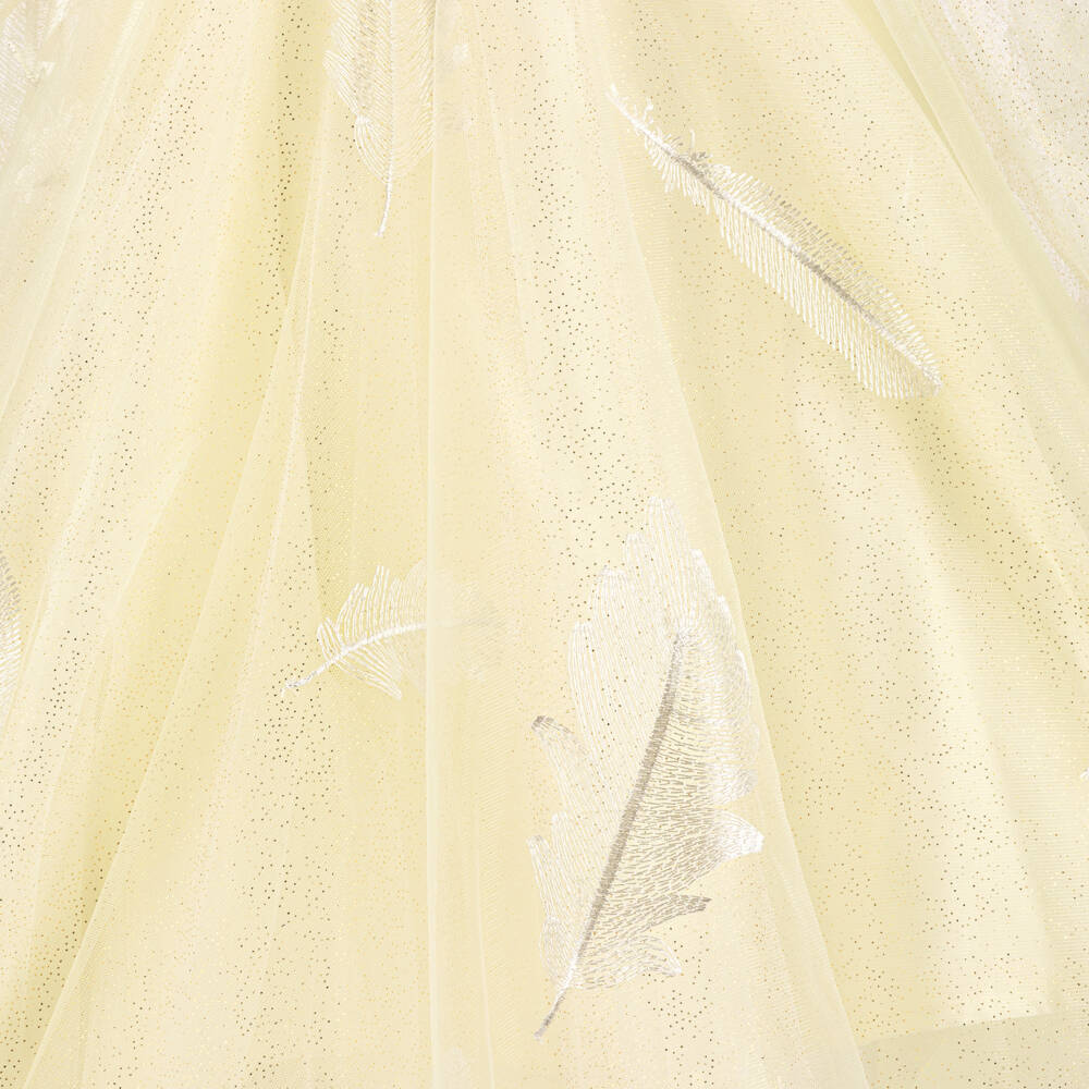 Junona-Girls Ivory Tulle Dress with Embroidered Feathers | Childrensalon