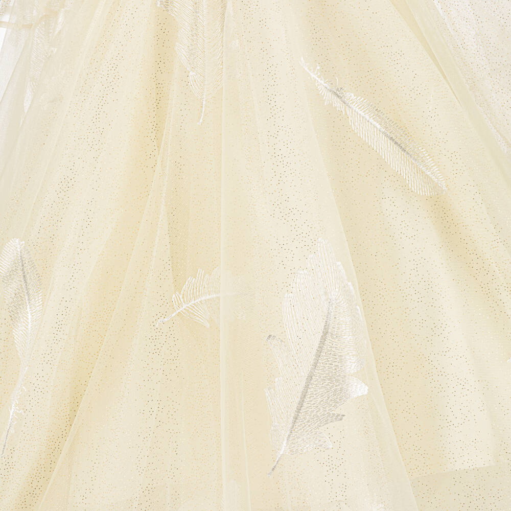 Junona-فستان تول مطرز بالريش لون عاجي للبنات | Childrensalon