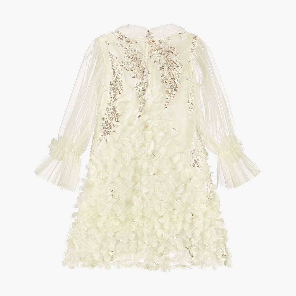 Junona-Girls Ivory Tulle Dress with Sequin & Floral Embellishments | Childrensalon