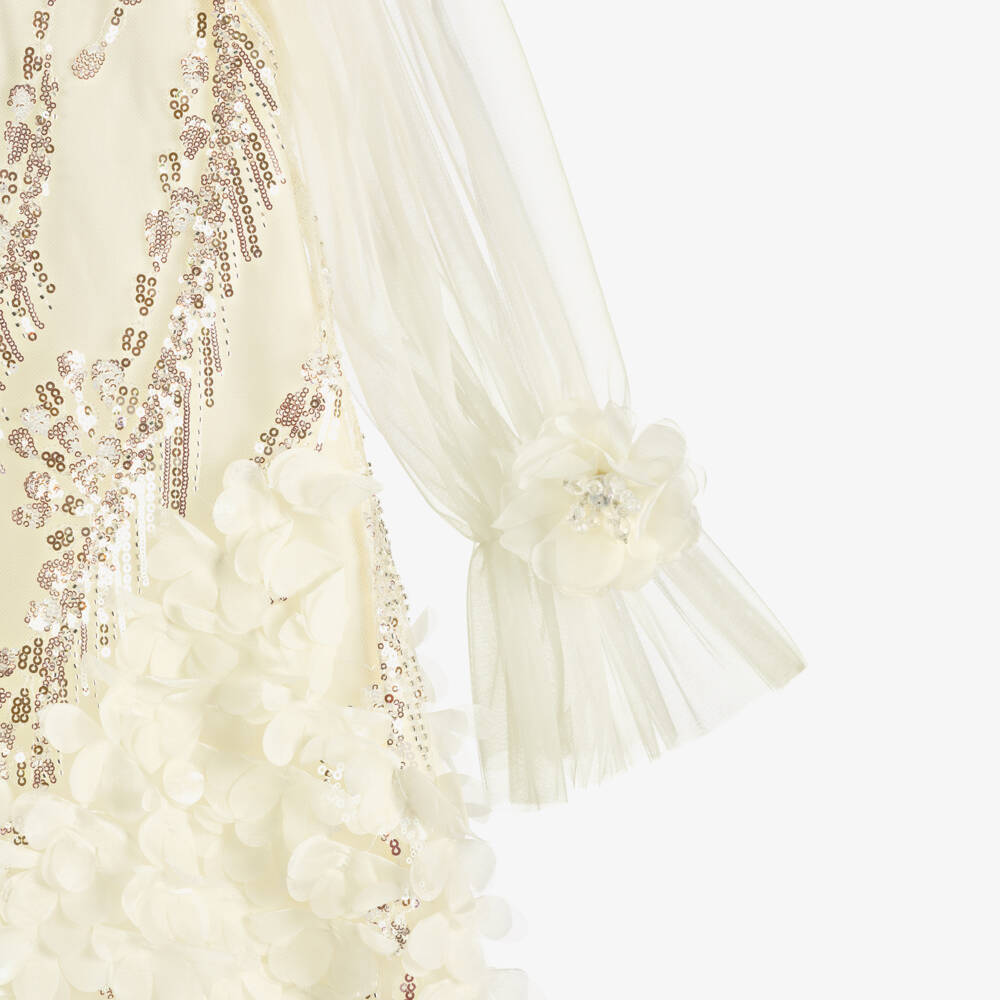 Junona-Girls Ivory Tulle Dress with Sequin & Floral Embellishments | Childrensalon