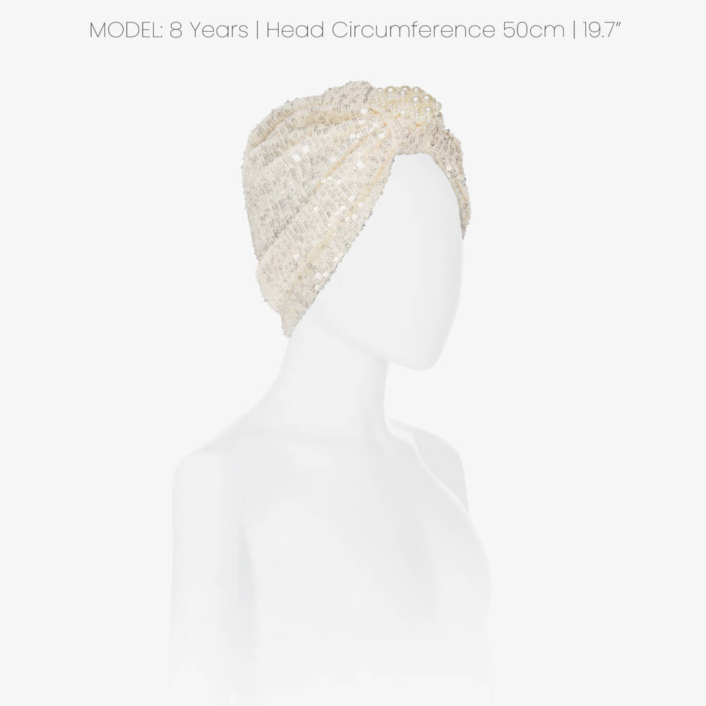 Junona-Girls Ivory Turban with Sequins & Faux Pearls | Childrensalon
