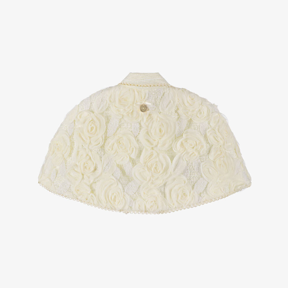 Junona-Накидка кремовая твидовая с аппликациями роз для девочек | Childrensalon