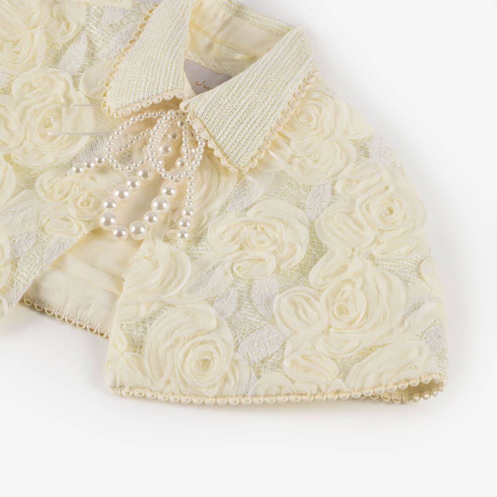 Junona-Накидка кремовая твидовая с аппликациями роз для девочек | Childrensalon
