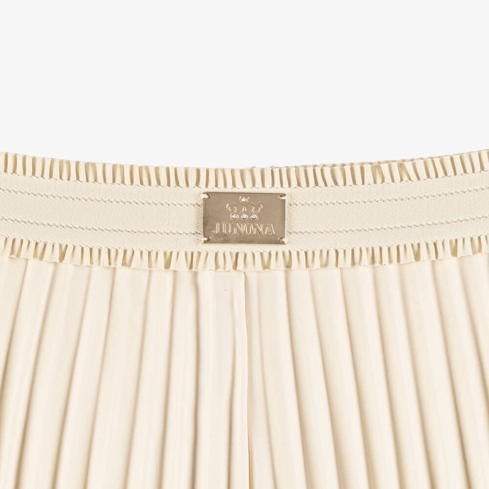 Junona-Girls Ivory Wide-Leg Pleated Lace Trousers | Childrensalon