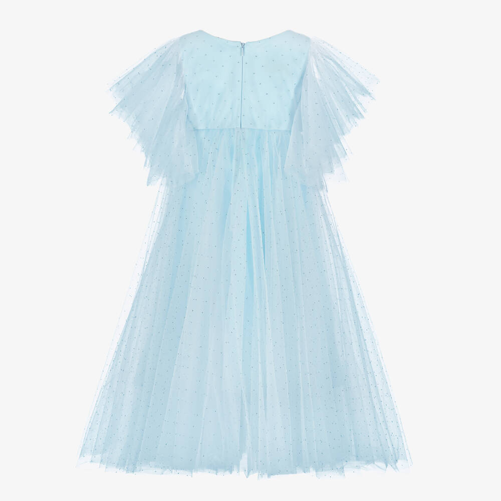 Junona-Girls Pale Blue Diamanté Tulle Dress | Childrensalon