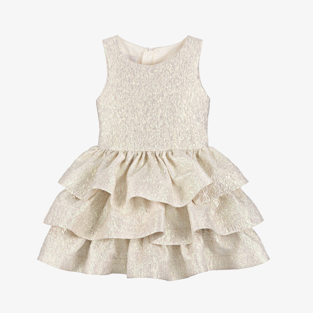 Junona-فستان بطبقات مزين بورود لون ذهبي فاتح للبنات | Childrensalon