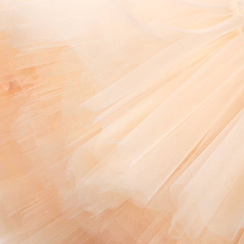 Junona-Girls Pale Peach Cape Dress Embellished with Sequins & Pearls | Childrensalon