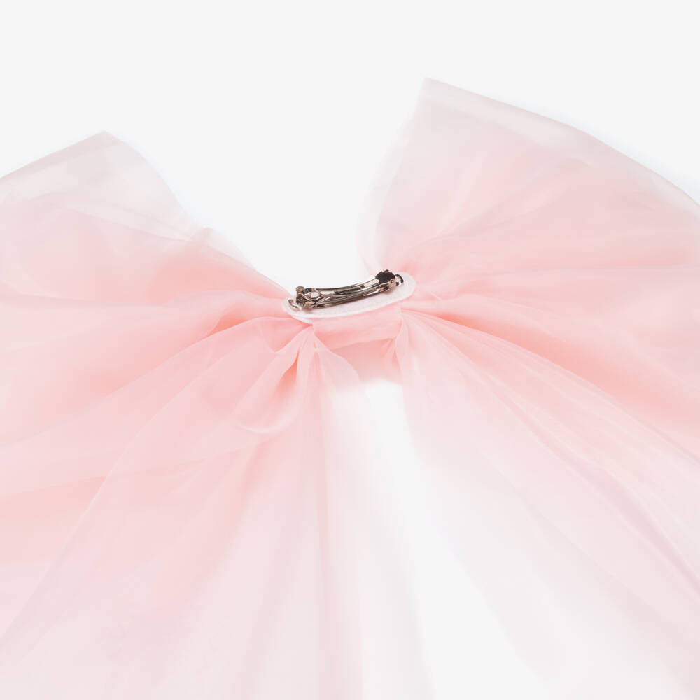 Junona-Girls Pale Pink Organza Bow Hair Clip (40cm) | Childrensalon