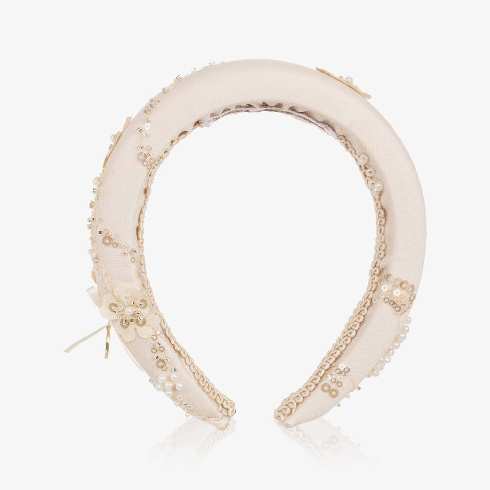 Junona-Girls Pale Pink Padded Hairband with Sequinned Flowers | Childrensalon