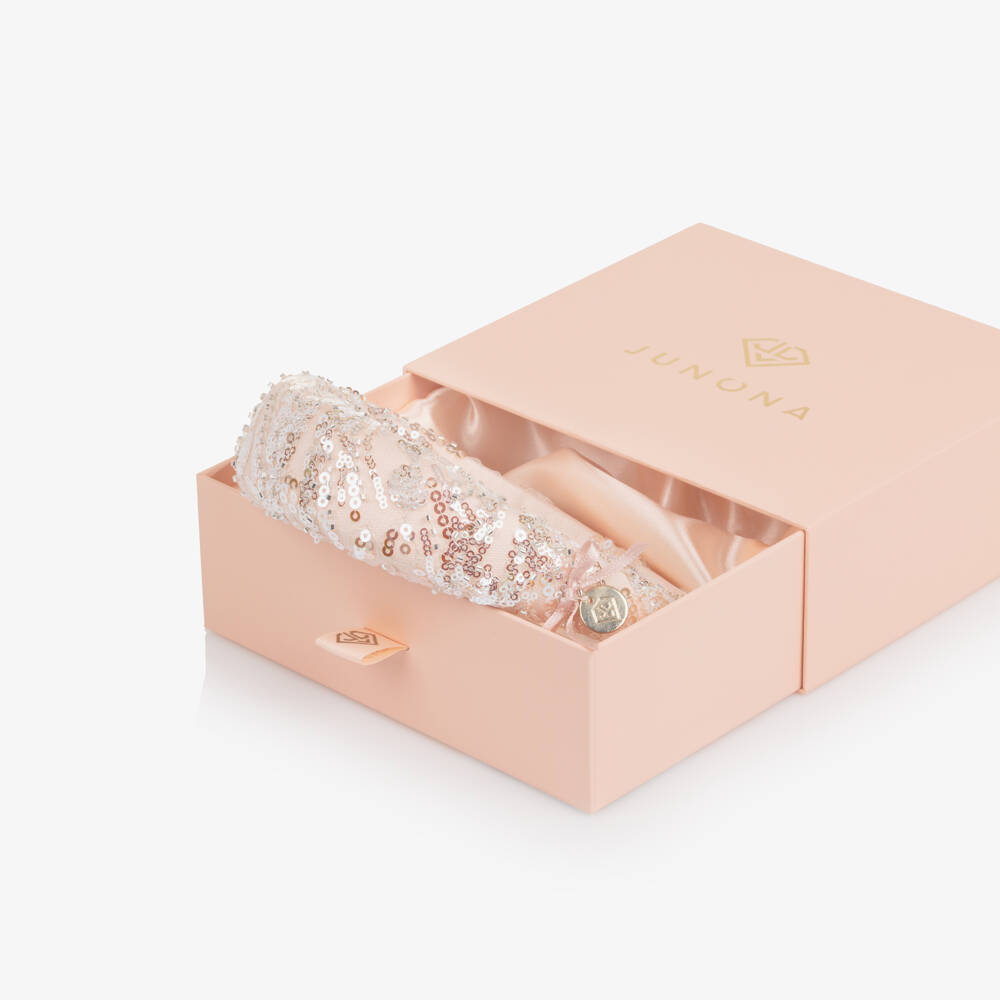 Junona-Girls Pale Pink Padded Hairband with Silver Sequins | Childrensalon