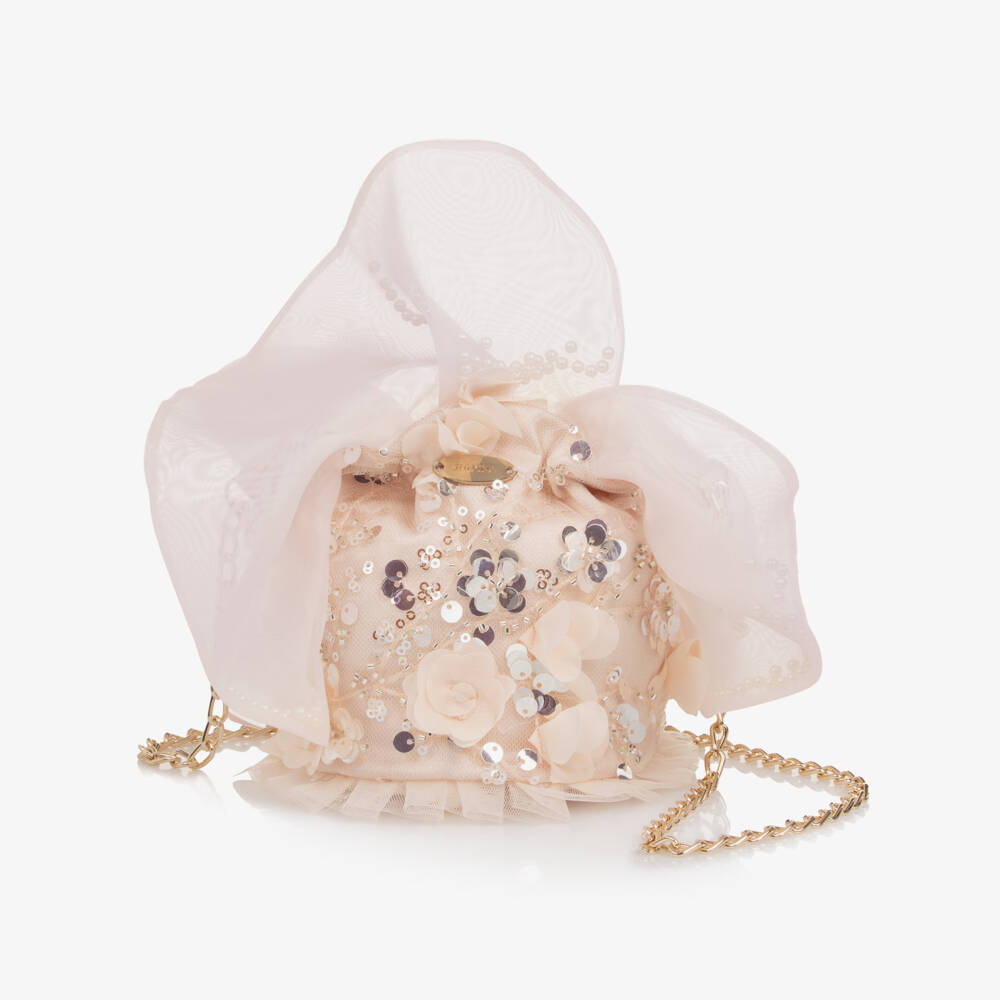 Junona-Girls Pale Pink Sequined Tulle Bag (12cm) | Childrensalon