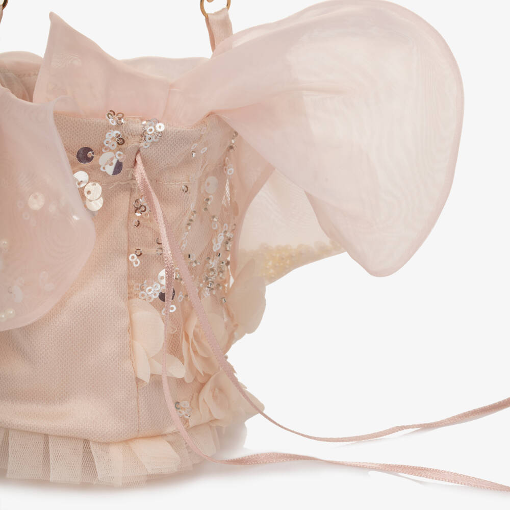 Junona-Girls Pale Pink Sequined Tulle Bag (12cm) | Childrensalon