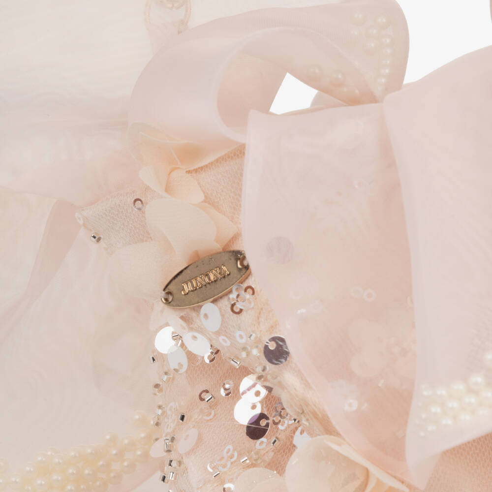 Junona-Girls Pale Pink Sequined Tulle Bag (12cm) | Childrensalon