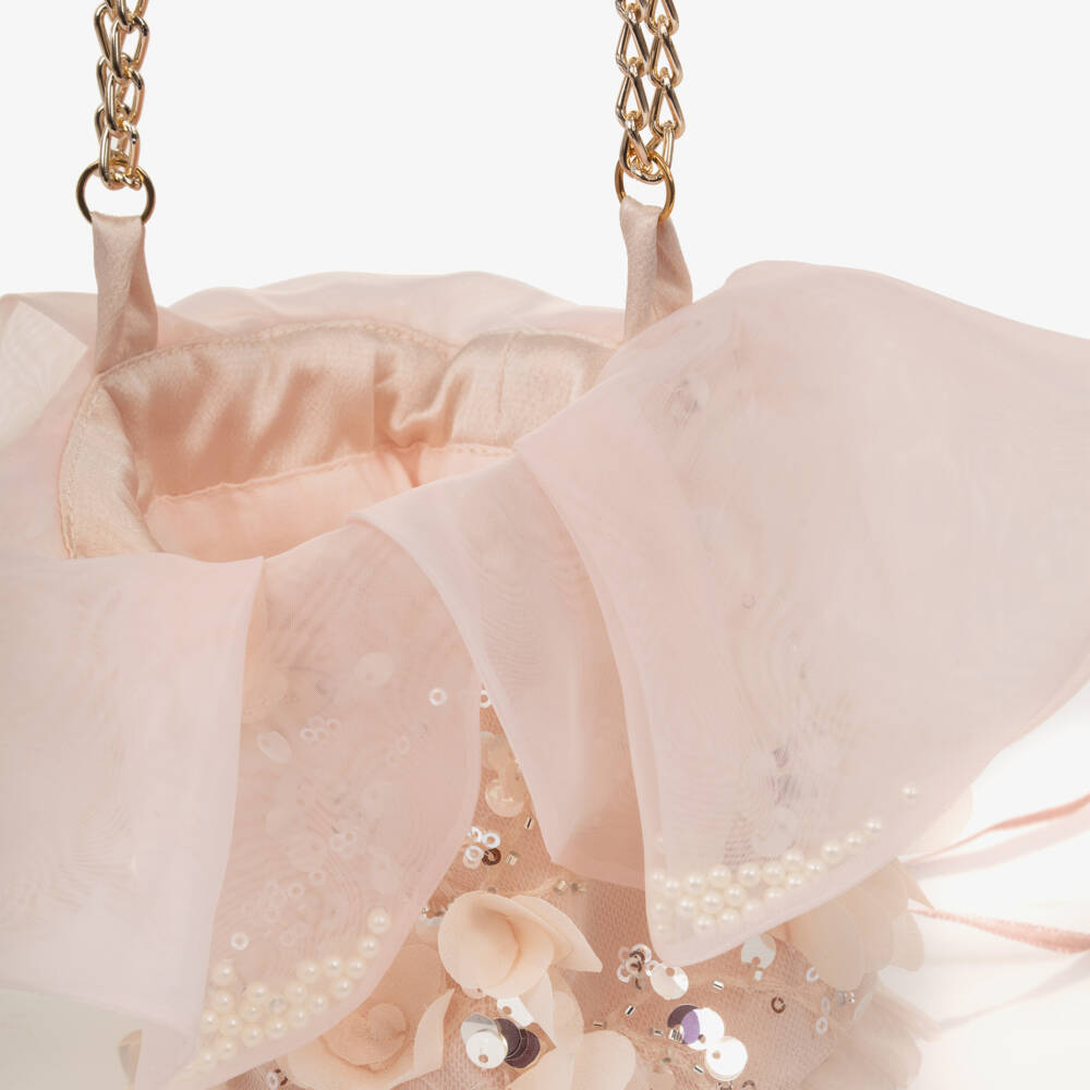 Junona-Girls Pale Pink Sequined Tulle Bag (12cm) | Childrensalon