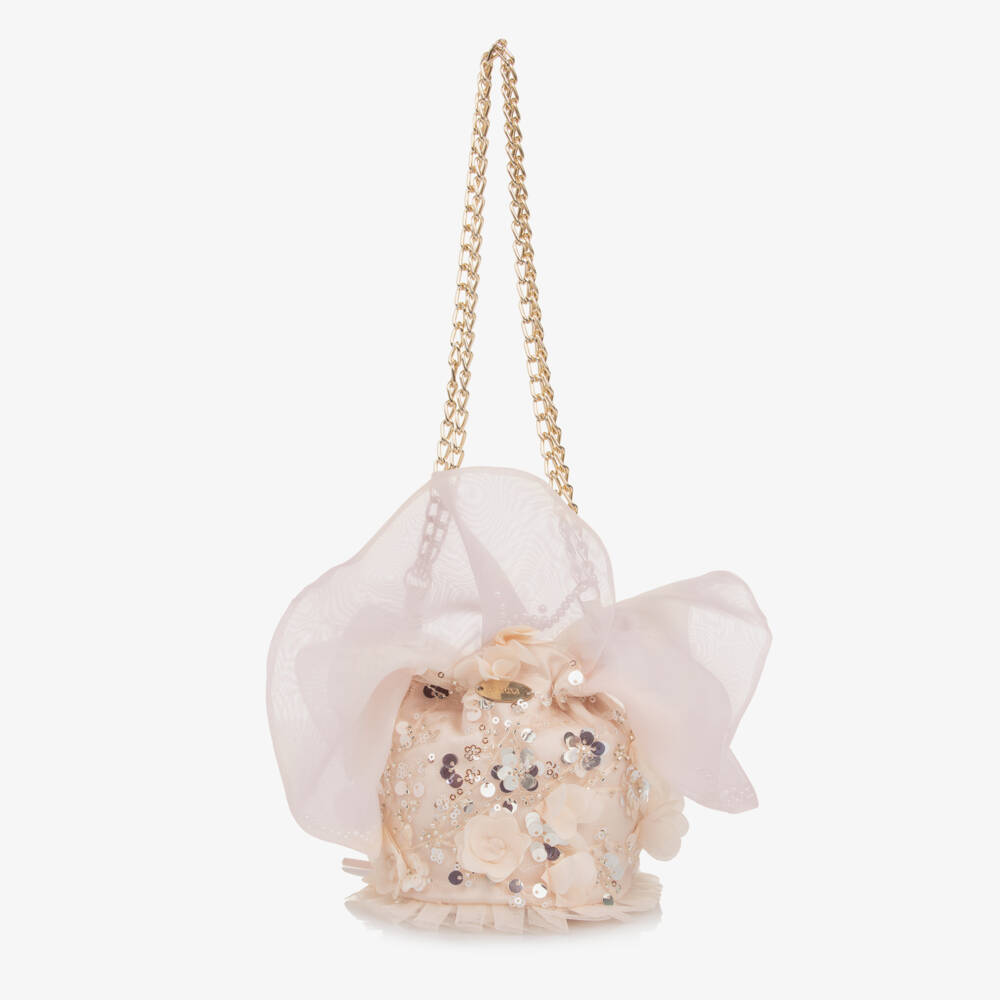 Junona-Girls Pale Pink Sequined Tulle Bag (12cm) | Childrensalon