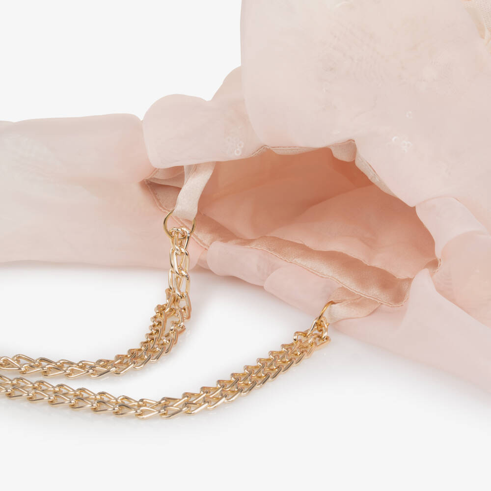 Junona-Girls Pale Pink Sequined Tulle Bag (12cm) | Childrensalon