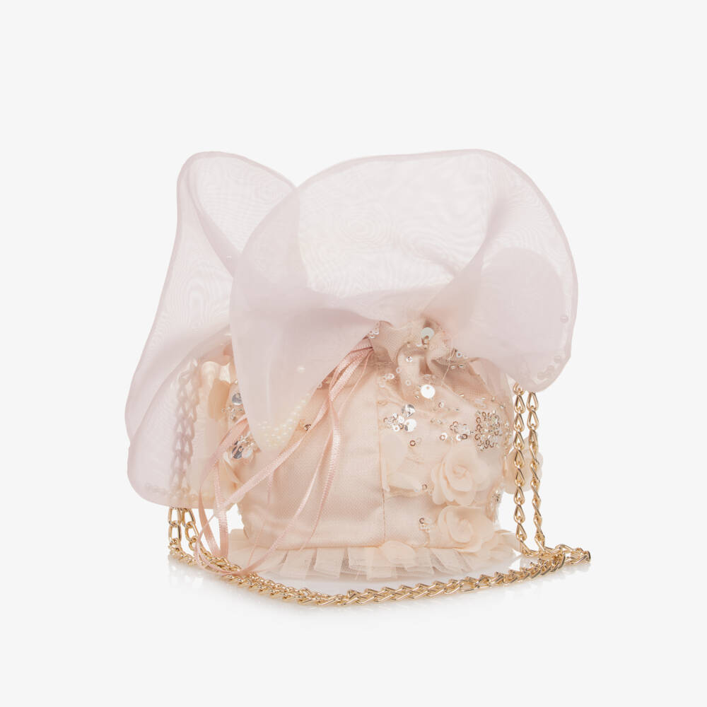 Junona-Girls Pale Pink Sequined Tulle Bag (12cm) | Childrensalon