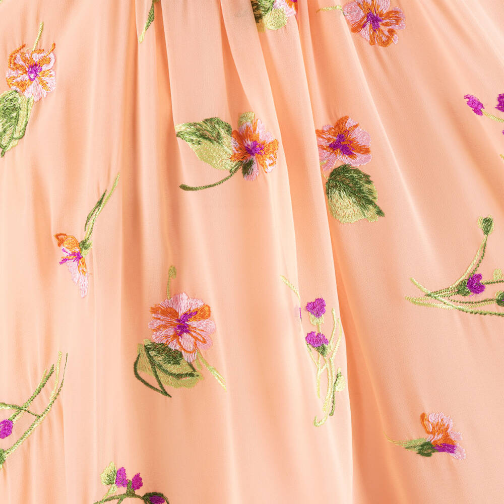 Junona-Girls Peach Chiffon Maxi Dress with Embroidered Florals | Childrensalon