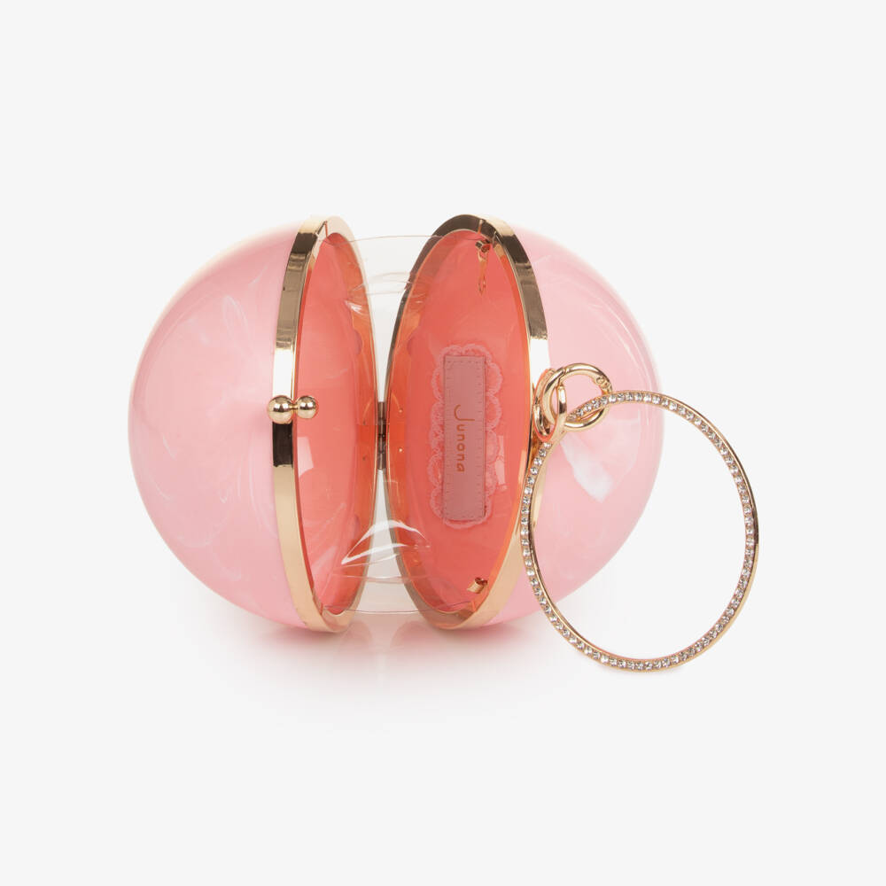 Junona-Girls Pink Ball Handbag with Diamanté Handle (15cm) | Childrensalon