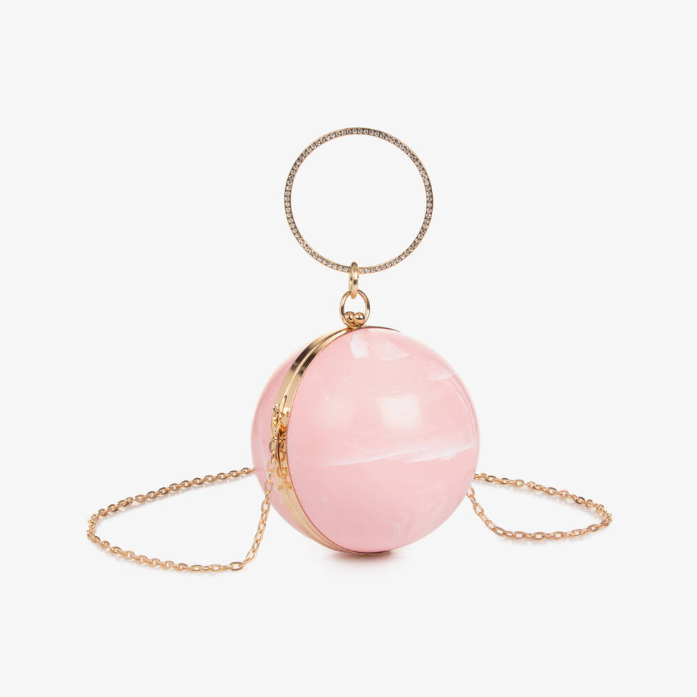 Junona-Girls Pink Ball Handbag with Diamanté Handle (15cm) | Childrensalon