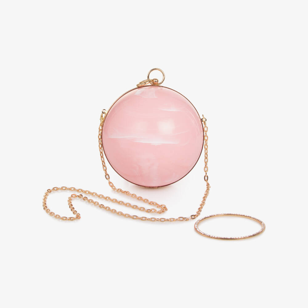Junona-Girls Pink Ball Handbag with Diamanté Handle (15cm) | Childrensalon