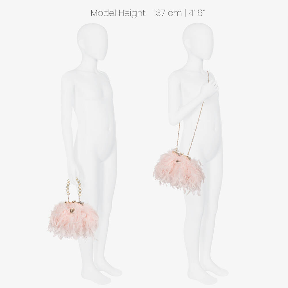Junona-Girls Pink Feather Bag with Faux Pearl Handle (20cm) | Childrensalon