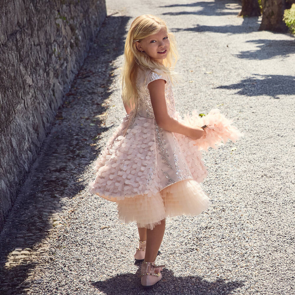 Junona-Girls Pink Feather Bag with Faux Pearl Handle (20cm) | Childrensalon