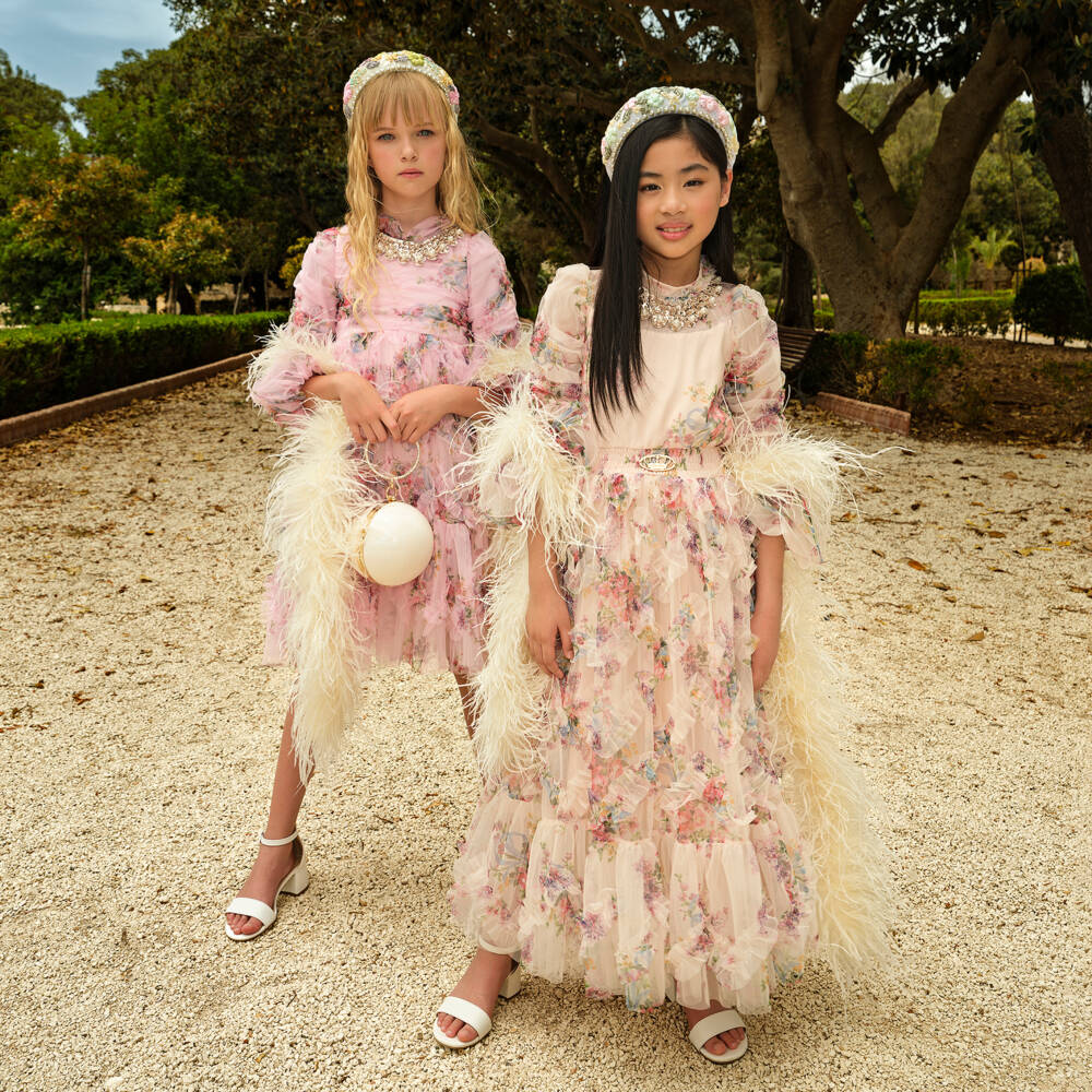 Junona-Girls Pink Floral Print Dress | Childrensalon