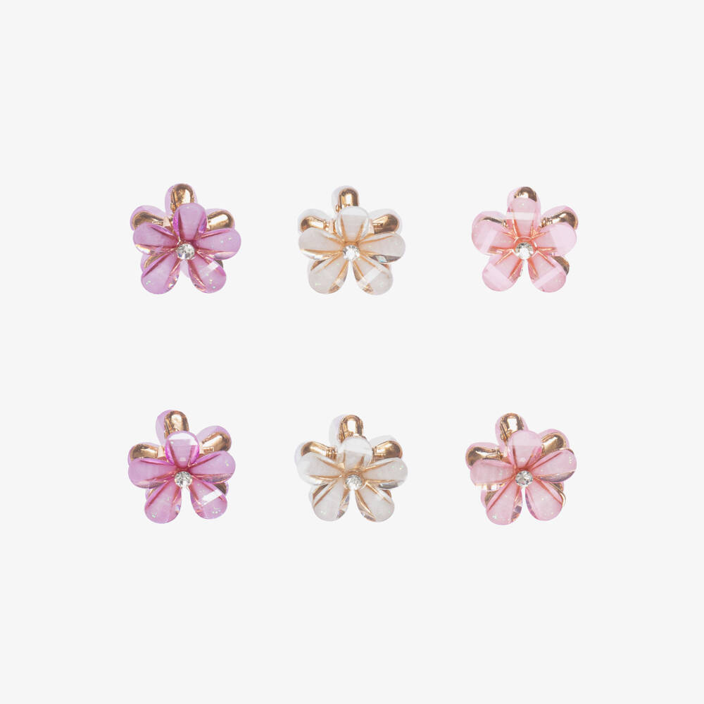 Junona-Girls Pink Flower Hair Clips (6 Pack) | Childrensalon
