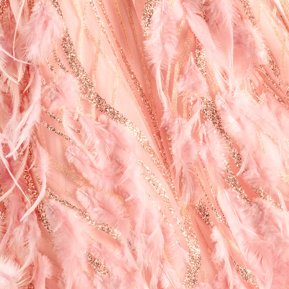 Junona-Girls Pink Glittery Tulle & Feather Dress | Childrensalon