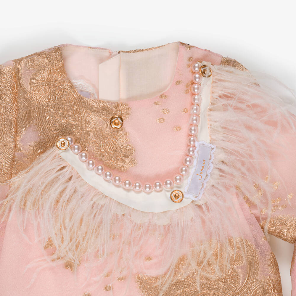 Junona-فستان جاكار لون زهري وذهبي للبنات | Childrensalon