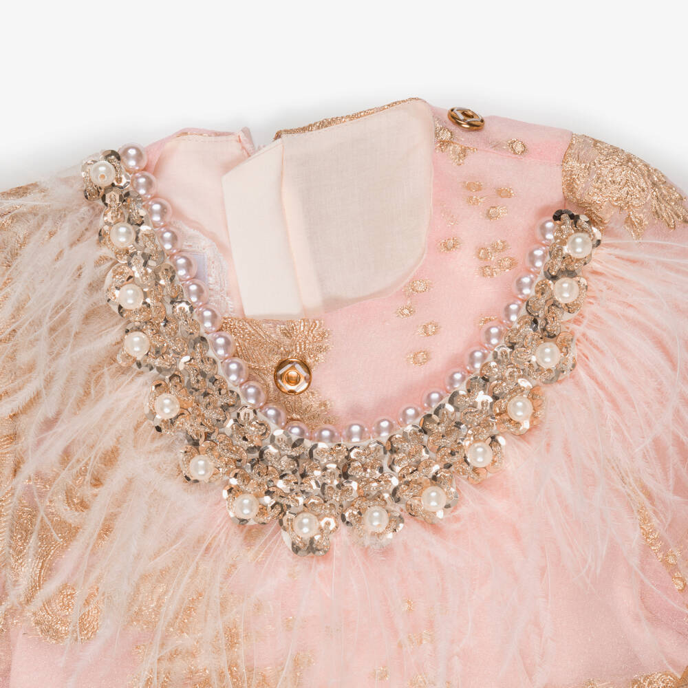 Junona-فستان جاكار لون زهري وذهبي للبنات | Childrensalon