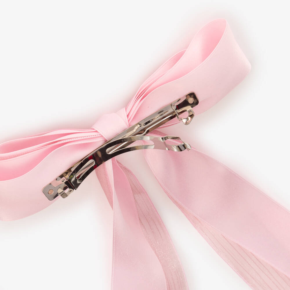 Junona-Girls Pink Organza Ribbon Bow Hair Clip (18cm) | Childrensalon