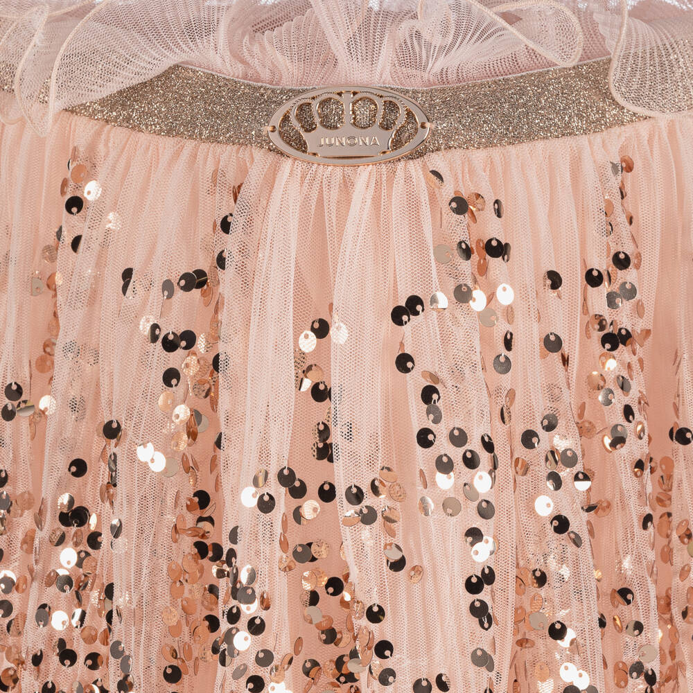 Junona-Girls Pink Plissé Tulle Sequinned Skirt | Childrensalon