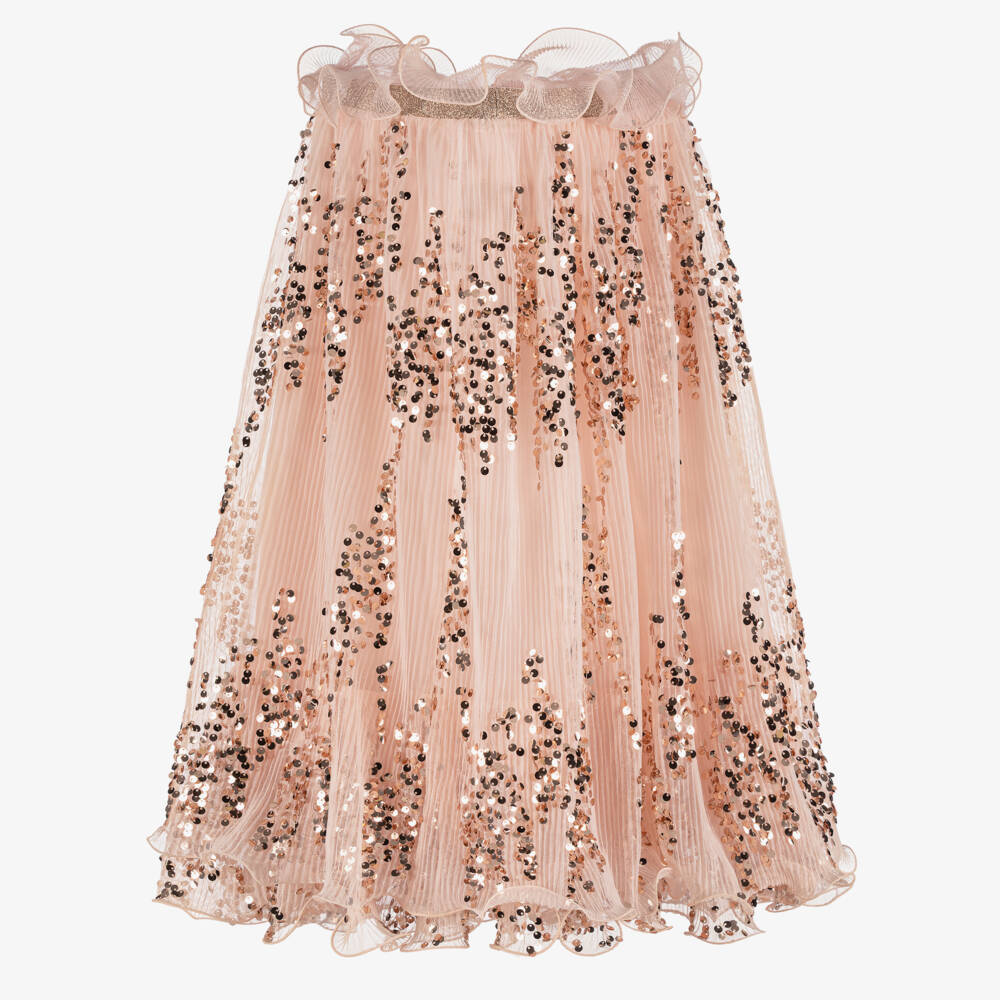 Junona-Girls Pink Plissé Tulle Sequinned Skirt | Childrensalon